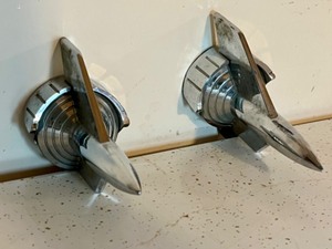lot 2FF image: (2) Old Stock 1950s Chevy Hood Rocket Ornaments NOS GM