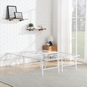 lot 501 image: Mainstays Queen 18 High Profile Foldable Steel Platform Bed Frame with Storage Space Under Frame, No Box Spring Required, White
