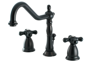 lot 505 image: Kingston Brass KS1995PKX Heritage Widespread Bathroom Faucet with Brass Pop-Up Drain, 8-12-Inch, Oil Rubbed Bronze