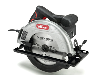 lot 523 image: Hyper Tough 12 Amp Corded 7-14 inch Circular Saw with Steel Plate Shoe, Adjustable Bevel, Blade & Rip Fence