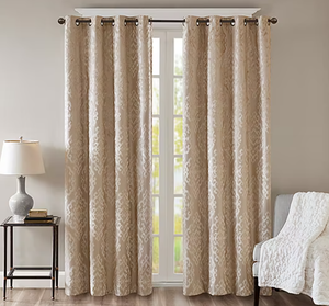 lot 540 image: Sunsmart Elysia Knitted Jacquard Damask Energy Saving 100% Blackout Grommet Top Single Curtain Panel, Champagne, 108 L x 50 W