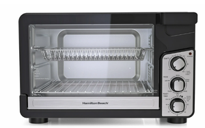 lot 55 image: Hamilton Beach Easy View XL Toaster Oven with Sure-Crisp Air Fry, 6 Slice Capacity, Black & Stainless Steel, 31460