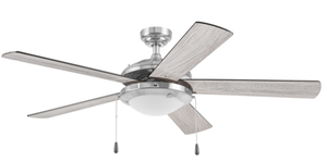 lot 206 image: Mainstays 52 Satin Nickel Indoor Ceiling Fan with Light, 5 Blades, Pull Chain Control & Reverse Airflow