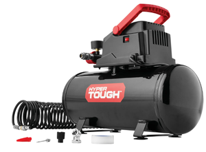 lot 207 image: Hyper Tough 3 Gallon Oil-free Portable Air Compressor with Hose & Inflation Accessory Kit, 100 PSI