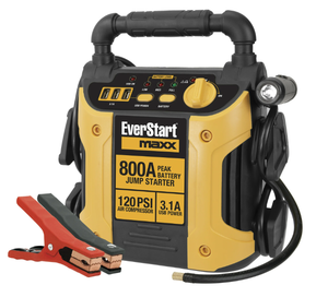lot 256 image: EverStart 800 Peak Amp Jump Starter w 120 PSI Compressor, pivoting LED light, 3X USB ports