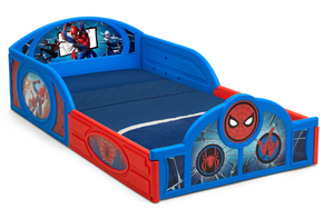 lot 265 image: Marvel Spider-Man Sleep and Play Toddler Bed with Built-In Guardrails by Delta Children