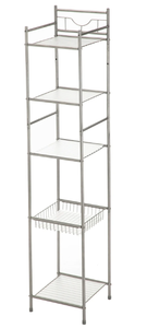 lot 452 image: Mainstays 5-Shelf Steel Storage Shelf Unit, Satin Nickel Finish, Holds up to 50 lb Capacity