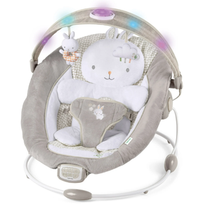 lot 486 image: InLighten by Ingenuity Twinkle Tails Vibrating Infant Baby Bouncer with Lightning Toy Bar and Pillow