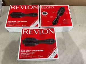 lot 326 image: LOT OF 3 Revlon One-Step Ceramic Hair Dryer & Volumizer Hot Air Brush
