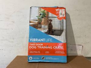 lot 204 image: Vibrant Life Single-Door Folding Dog Crate with Divider