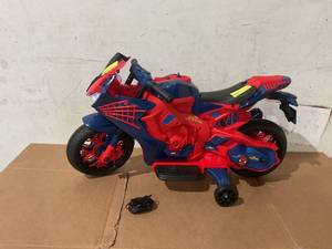 lot 249 image: Spiderman 6V Motorcycle Ride on Toy, for Kids, Ages 3, Rechargeable Battery, up to 65lbs