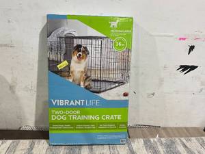lot 108 image: Vibrant Life Double Door Metal Wire Dog Crate with Leak-Proof Pan and Divider