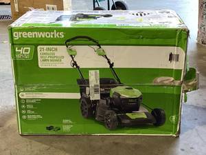 lot 47 image: Greenworks 21 40V Brushless Self-Propelled Lawn Mower  5.0 Ah Battery & Charger