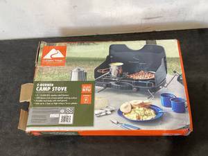 lot 515 image: Ozark Trail 2 Burner Propane Gas Camping Stove, GCT2208W, Black, New