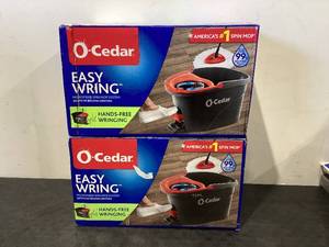 lot 597 image: LOT OF 2 O-Cedar EasyWring Microfiber Spin Mop and Bucket Cleaning System
