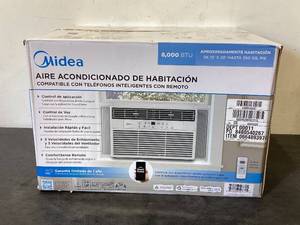 lot 82 image: Midea 8,000 BTU 115V Smart Window Air Conditioner with Comfort Sense Remote, up to 350 Sq. ft., White, MAW08S1DWWT, New