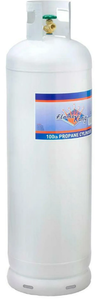 lot 76 image: Flame King 100LB Empty Steel Propane Tank Cylinder with POL Valve and Collar, White