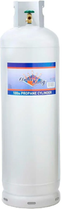 lot 94 image: Flame King 100LB Empty Steel Propane Tank Cylinder with POL Valve and Collar, White, Sealed