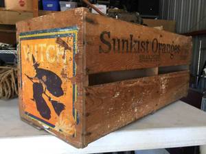 lot 113 image: 1927 Sunkist Orange Wooden Crate - Witch Brand Label