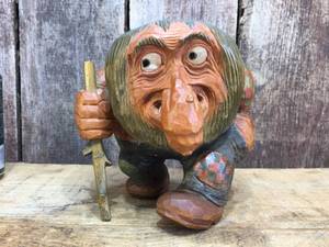 lot 114 image: Rare Vintage Anton Sveen Mid Century Hand Carved Troll Figure