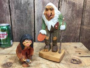 lot 115 image: 2 Carved Wooden Troll Figures