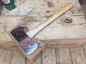 lot 119 image: Vintage Norlund Double Hatchet with Leather Sheath