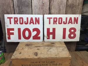 lot 244 image: 2 Vintage Trojan Fiberboard Seed Signs