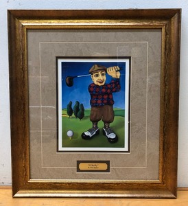 lot 7 image: Framed Signed Original Cartoon Style Painting of a Golfer by Will Rafuse - OReilly