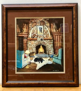 lot 15 image: Great Looking FrMED Signed Hunting Lodge Original Painting by Jim Bugg