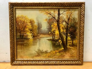 lot 18 image: Frmed Vintage ROBERT WOOD Forest Stream Scene Print