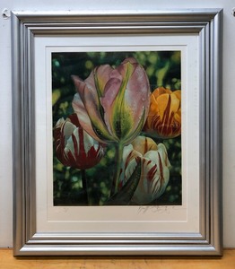 lot 32 image: Beautiful Large Framed Signed Floral Lithograph