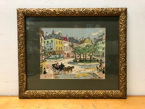 lot 51 image: Ornately Framed Vintage French Town Street Scene Artwork - Signed Morel