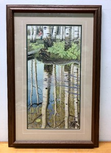 lot 63 image: Great Looking Framed Signed Numbered Lithograph by Scott Kennedy - Reflection of Birch Trees in Water