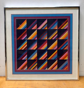 lot 77 image: Framed Signed Numbered&nbspVintage Op-Art Litho Print by Thomas Lahy - Roman Stripes II
