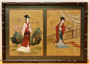 lot 81 image: Framed Signed Original Diptych Oriental Painting - Artist Chin