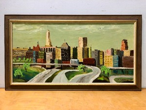 lot 88 image: Excellent Vintage Minnesota Skyline Oil on Canvas Painting by Simonson