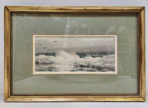 lot 96 image: Framed Original Watercolor Ocean Shoreline Painting