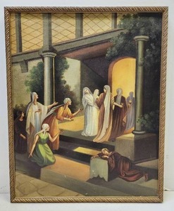 lot 97 image: Excellent Old Vintage Biblical Oil on Canvas Painting - The Ten Virgins - Signed R. Hagenauer