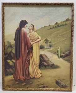 lot 102 image: Excellent Old Vintage Biblical Oil on Canvas Painting - Ruth & Naomi - Signed R. Hagenauer