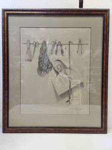 lot 104 image: Framed Signed Original Drawing Artwork by MN Artist Charles Gilbert Kapsner - Catholic Guilt