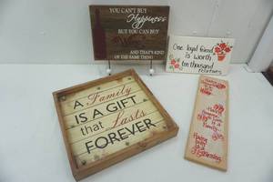 lot 85 image: Word plaques, 15x15 is biggest, two are solid wood