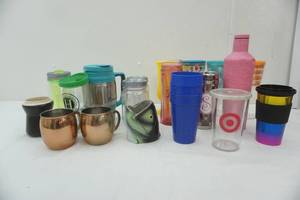 lot 146 image: Huge cup, glass lot, most are plastic