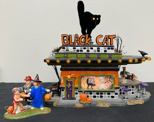 lot 7 image: Department 56 Black Cat Diner Snow Village Halloween - SEE NOTE
