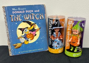 lot 74 image: Walt Disney Donald Duck and Witch Book with Two New Kelly Barbie Dolls