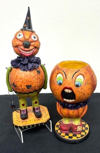 lot 57 image: Festive Pumpkin Decorative Figurines including Christopher Radko Pumpkin Treater Halloween Bobblehead Figurine