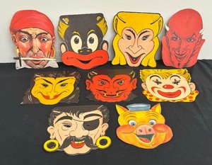 lot 83 image: Vintage Halloween Masks including Two Vintage Emericks Paper Halloween Masks