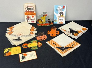 lot 73 image: Vintage Halloween Napkins, Invitations, Treat Boxes and More