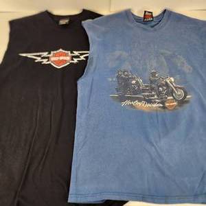 Lot Of Two Mens Harley Davidson Tank Tops One Blue One Black Texas and Mexico