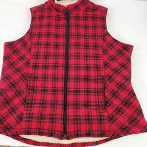 Mens Duluth Trading Flannel RedBlack Checker Fleece Lined Vest Zipper Pockets Size XL