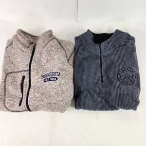 Lot Of Two New Sweatshirts Brown Full Zip Minnesota Stitched Blue 34 Zip Minnesota Outdoors Stitched